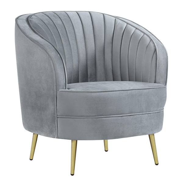 Sophia grey velvet upholstered accent chair front view