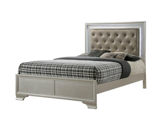 Lyssa Champagne tufted panel queen bed with LED headboard, front view