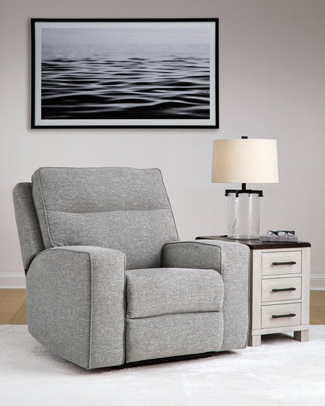 main view of Biscoe Pewter Textured Nuvella Power Recliner recliner