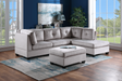 Sienna Silver Velvet Upholstered Tufted Sectional Sofa with Ottoman front view