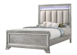 Vail Gray LED Fabric Upholstered Queen Panel Bed front angle showing headboard with LED lights