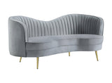 Sophia sofa front view showing camel back and gold details