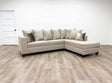 Beige chenille fabric upholstered sectional sofa, main front view