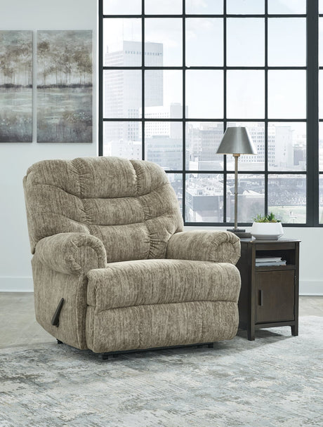 Movie Man Taupe Velvet Recliner front angle view