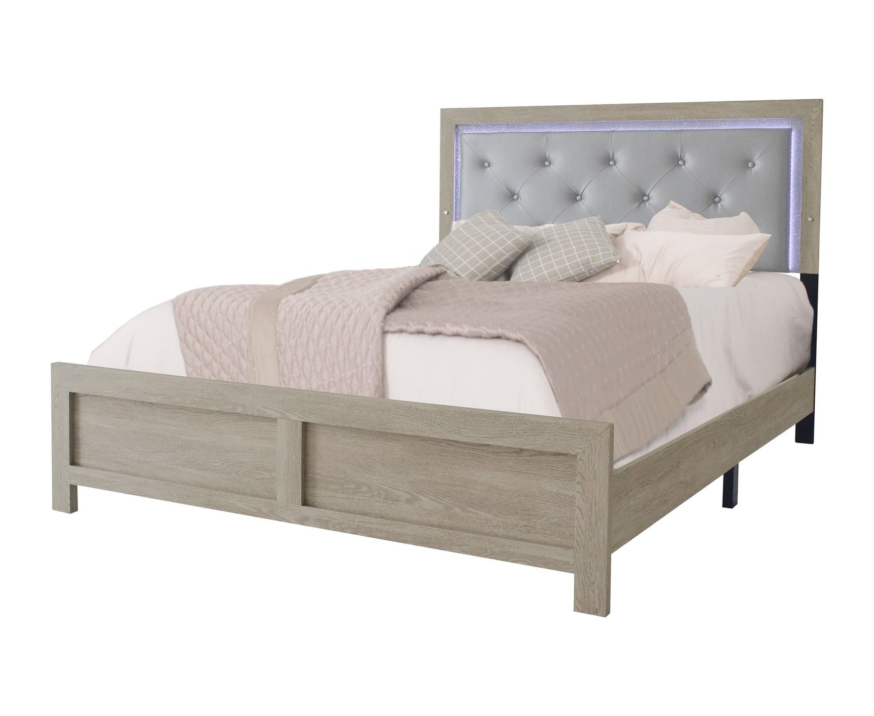 Jaylen Cream King LED Faux Leather Tufted Upholstered Panel Bed side view
