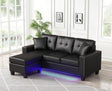Messi Black Faux Leather Tufted Reversible Sectional sofa front view