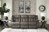 First Base Gunmetal Faux Leather Reclining Sofa front view