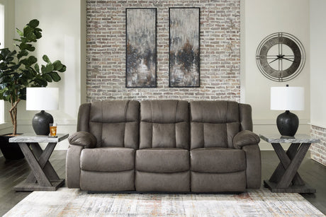 First Base Gunmetal Faux Leather Reclining Sofa front view