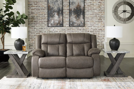 First Base Gunmetal Faux Leather Reclining Loveseat front view