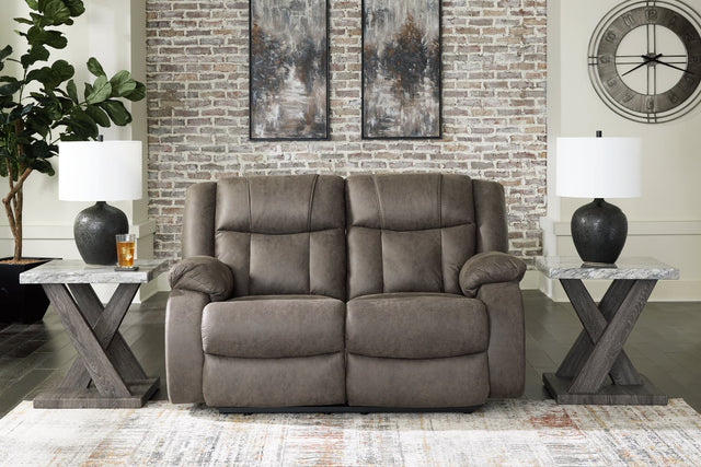 First Base Gunmetal Faux Leather Reclining Loveseat front view