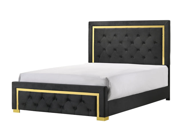 Pepe Black Fabric Upholstered Tufted King Panel Bed front view
