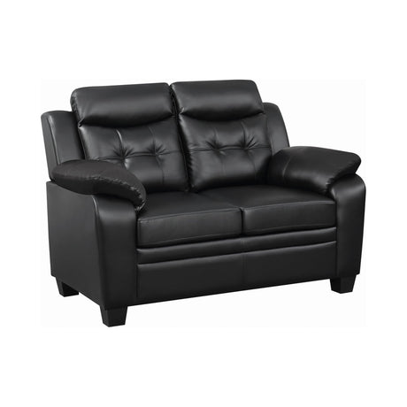Front view of Finley black tufted upholstered loveseat