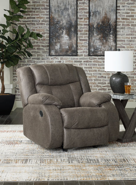 Front view of First Base Gunmetal Faux Leather Recliner