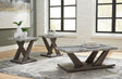 Brown and gray modern contemporary marble top rectangle coffee table with casters and lower shelf