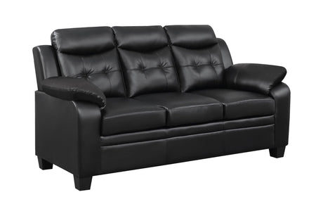 Finley black tufted upholstered sofa front view