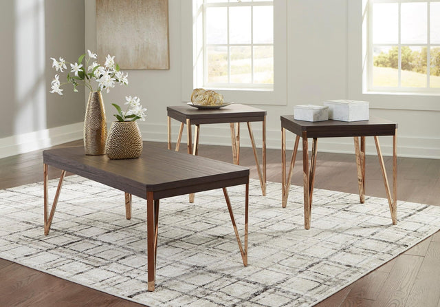 Brown and champagne rectangular cocktail table front view