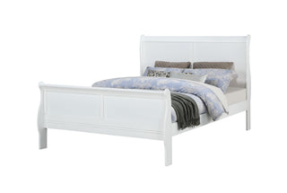 Louis Philip White King Sleigh Bed front view showing slatted headboard
