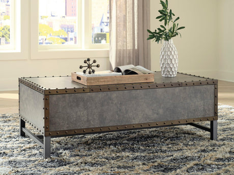 Jim Brown brown lift top rectangular storage cocktail table - front view