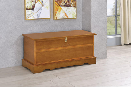 Paula rectangular cedar chest honey finish front view