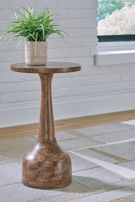 Joville Medium Brown Round Accent Table front angle
