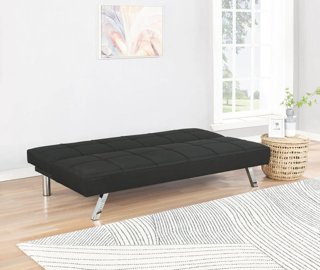 Joel Upholstered Tufted Sofa Bed in black fabric from front angle
