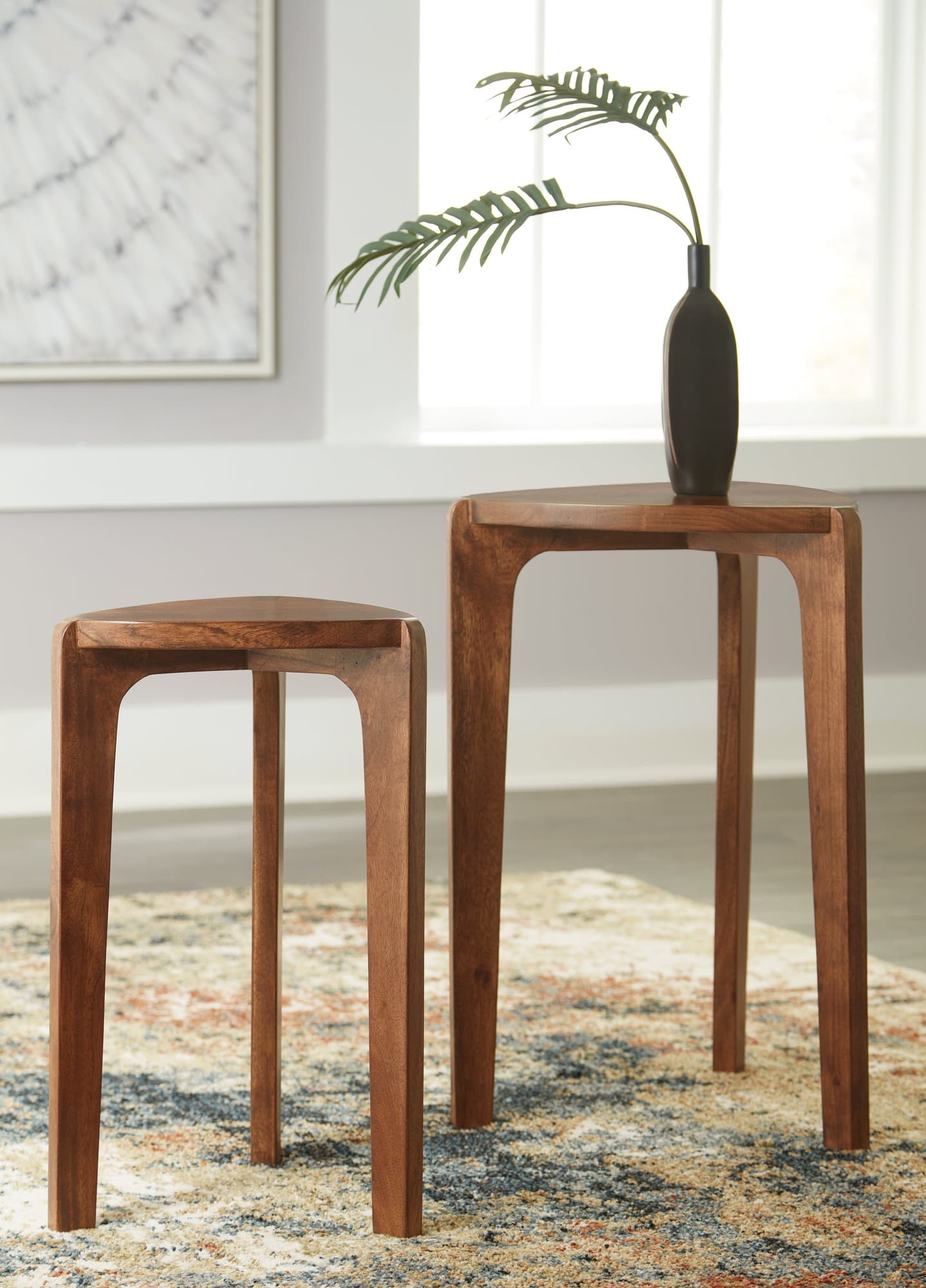 Brynnleigh medium brown wooden accent tables set of 2 angled view