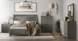 Moonlight Gray tufted velvet upholstered bed with LED lighting front view