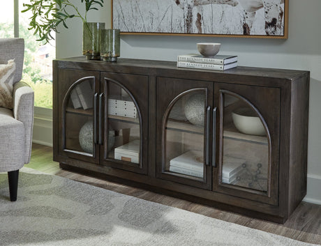 Dreley Grayish Brown Accent Cabinet front view