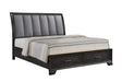 Jaymes Gray Fabric King Storage Platform Bed front view showing slatted headboard and storage drawers