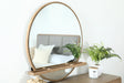 Arini Round Dresser Mirror front view highlighting round frame and sand wash finish
