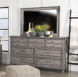 Avenue Grey Rectangular Dresser Mirror showing beveled glass and grey distressed mahogany frame front view
