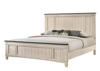 Sawyer cream and brown king panel bed front angle