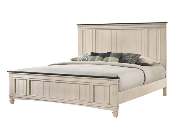 Sawyer cream and brown king panel bed front angle