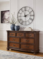 Lavinton dresser in cherry brown finish, front angle