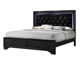 Micah Black King velvet upholstered tufted panel bed front view