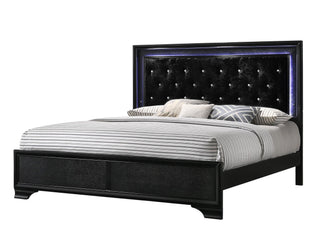 Micah Black King velvet upholstered tufted panel bed front view