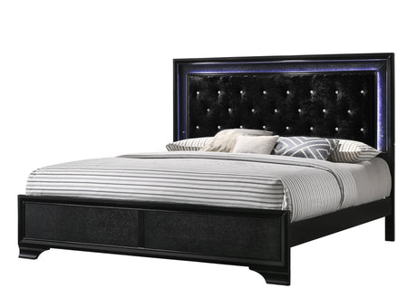 Micah Black King velvet upholstered tufted panel bed front view