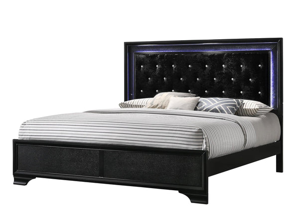 Micah Black King velvet upholstered tufted panel bed front view
