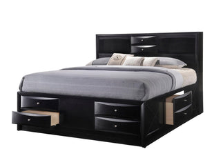 Emily Black King Storage Platform Bed front view with tufted headboard