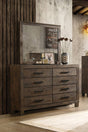 Woodmont rectangular dresser mirror with rustic golden brown hardwood frame - front view