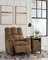 Brindle fabric rocker recliner front view