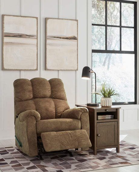 Brindle fabric rocker recliner front view