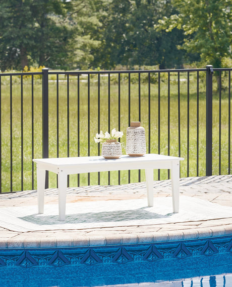 Hyland Wave White Outdoor Coffee Table, front angle view