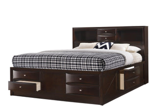 Emily Dark Cherry King Platform Bed front view with bookcase headboard