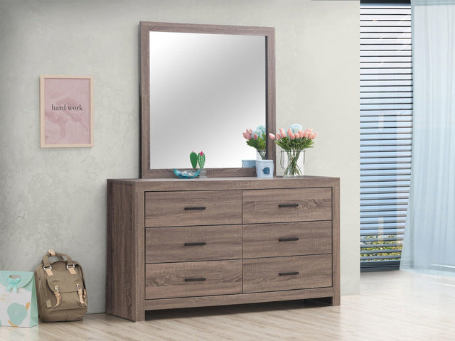 Brantford Rectangle Dresser Mirror showing full front view with barrel oak frame