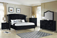 Diamond Palace Black Velvet Tufted Wingback Panel King Bedroom Set bed front view
