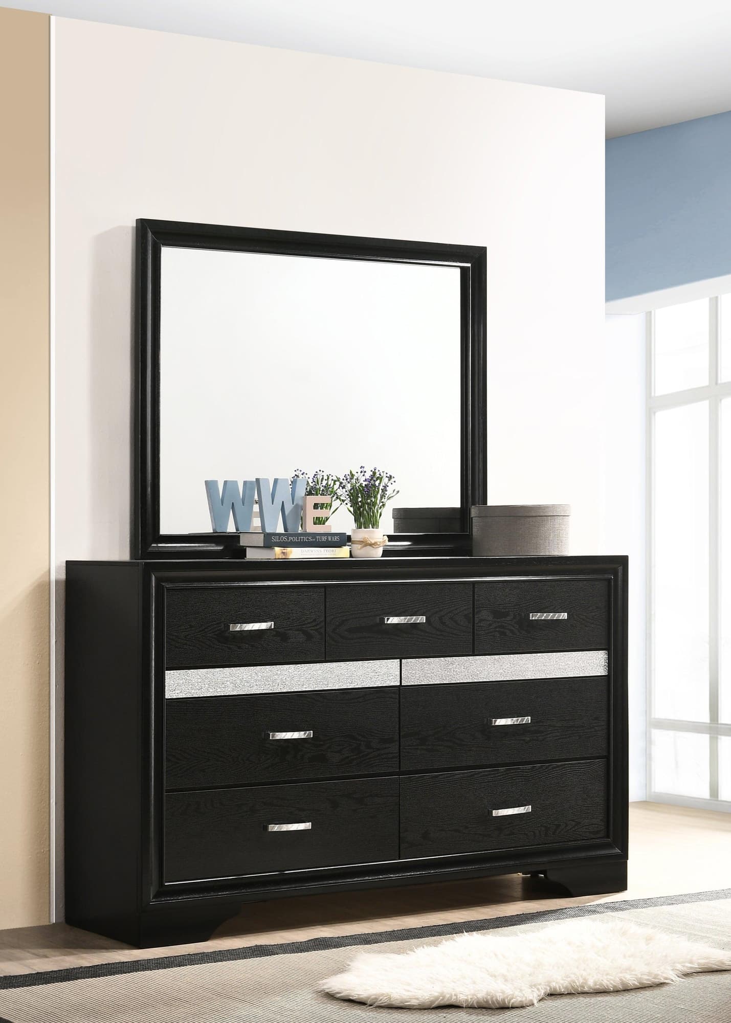 Miranda Rectangular Black Framed Mirror front view