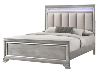 Vail Gray LED Fabric Upholstered King Panel Bed Front View