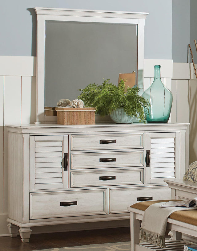Franco Rectangular Mirror Antique White front view