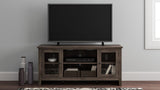 Arlenbry Gray modern transitional wood TV stand with glass doors front view